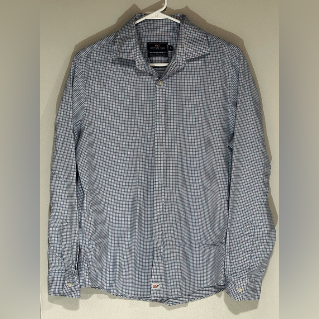 Vineyard Vines Mens Performance Blue Checkered Shirt Slim Fit Cooper Size M Vineyard Vines Mens Performance Blue Checkered Shirt Slim Fit Cooper Size M
